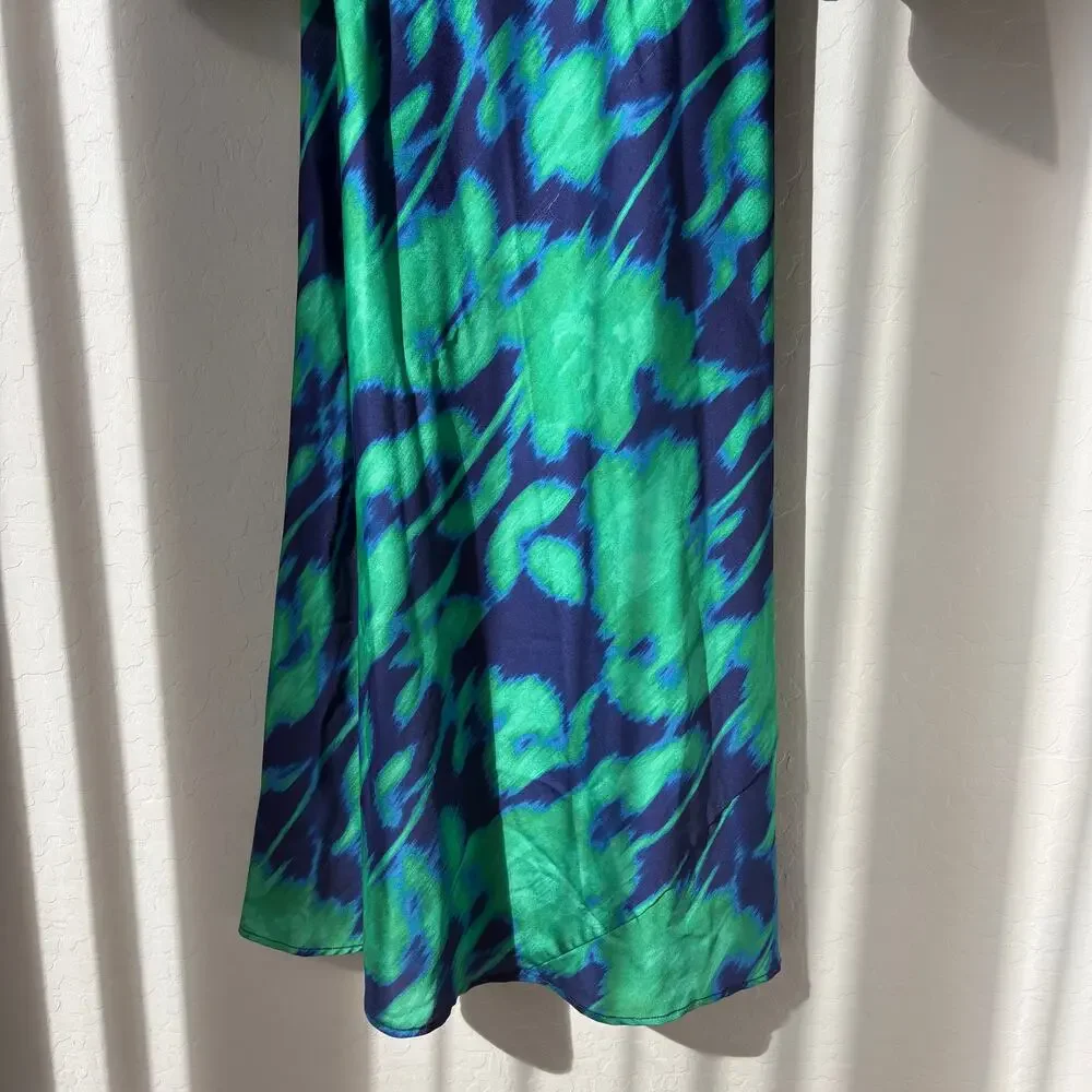 The Wolf Gang Dress Calypso Green Blue Abstract Long Sleeve Maxi Dress Size M - Picture 4 of 12